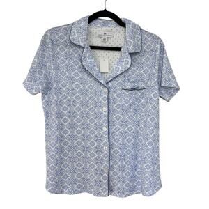 NWT Karen Neuburger Button Down Pajama Top in Light Blue Print - Size S